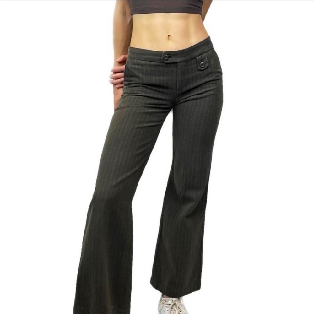 Vintage 2000s low rise flare trousers grey color w/ pinstripes down the leg
